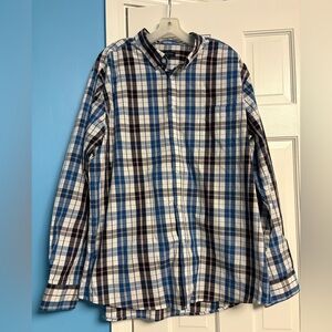 Double Pump Blue/Black Plaid Stiff Collar Long Sleeve Dress Shirt 2XL H29